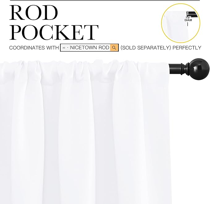 NICETOWN Kitchen Window Curtain Panels - Not Blackout Window Treatment Rod Pocket Curtains/Drapes for Bedroom (2 Panels, 42 by 84, White)