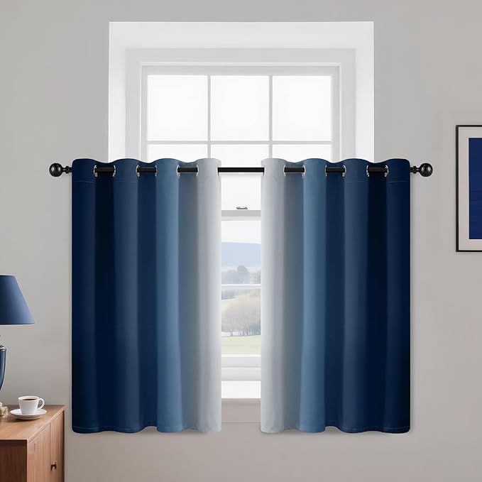 Yakamok Blue and Greyish White Ombre Curtains, Room Darkening Gradient Color Curtains for Bedroom, Light Blocking Thermal Insulated Window Drapes for Living Room(2 Panels, 52x36 Inch)