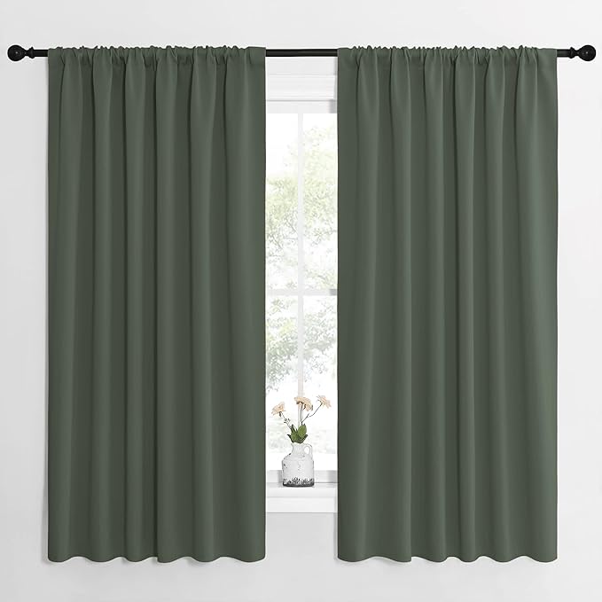 NICETOWN Bedroom Curtains Blackout Draperies - All Season Thermal Insulated Solid Rod Pocket Top Blackout Curtains/Drapes for Kid's Room (Dark Mallard, 1 Pair, 62 x 63 Inch)