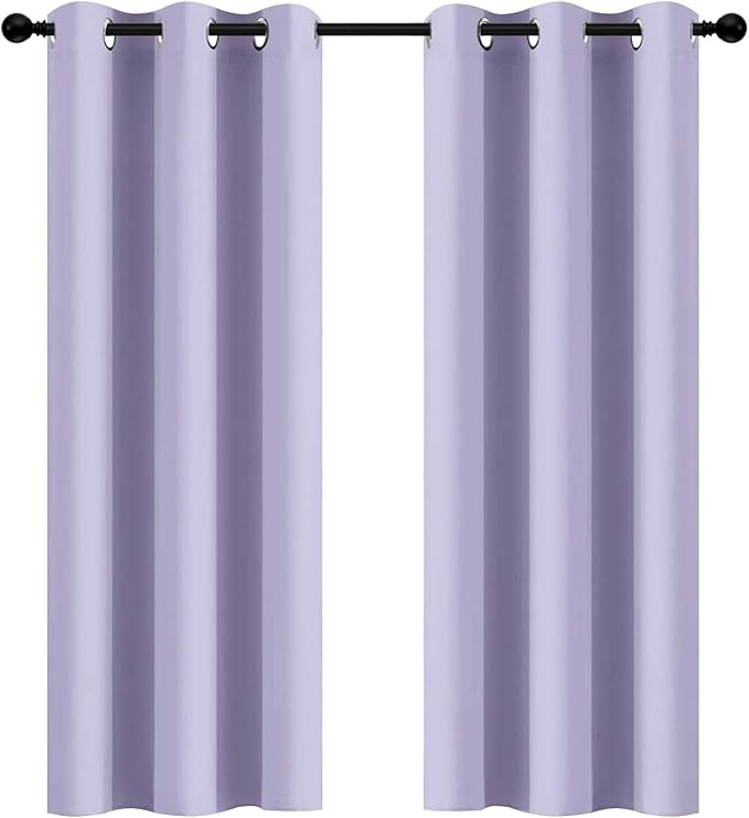 Yakamok Blackout Curtains Room Darkening Thermal Insulated Window Panels,Solid Grommet Top Drapes for Bedroom/Living Room(42Wx72L, Lilac, 2 Panels)