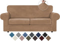 WEERRW Velvet Couch Covers for 2 Cushion Couch Sofa - High Stretch Luxury Velvet Plush 3 Pieces Sofa Slipcovers with Elastic Bottom, Furniture Protector for Pets, Machine Washable, Camel, Medium