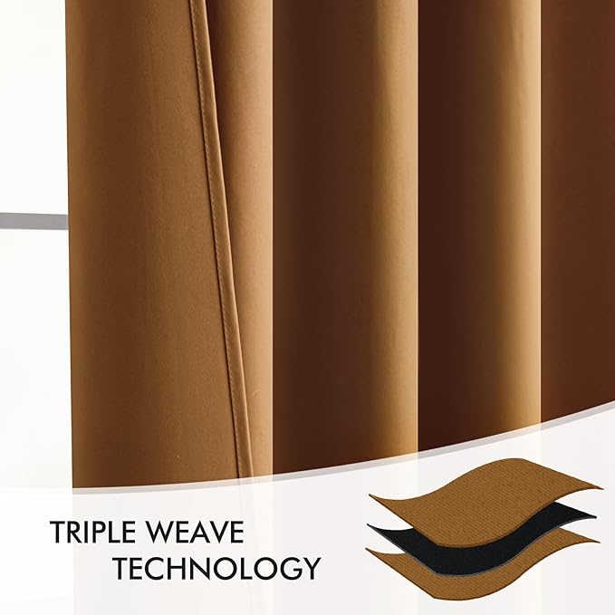 MIULEE Golden Brown Back Tab Blackout Curtains 90 Inches Long 2 Panels Set for Living Room Bedroom Privacy, Rod Pocket/Pinch Pleat Thermal Insulated Room Darkening Pleated Light Blocking Drapes