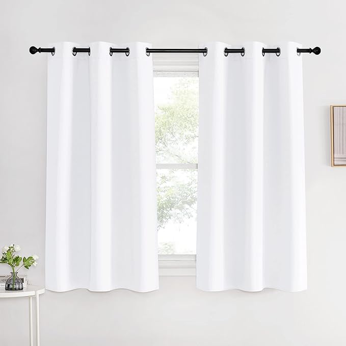 NICETOWN Draperies Curtains Panels, 2 Panels, 42 by 60, White, Blocking Out 50% Sunlight Window Treatment Curtains, Grommet Top Small Window Drapes for Bedroom