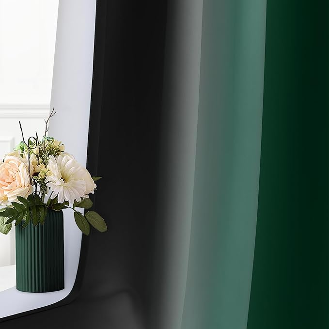 SimpleHome Ombre Room Darkening Curtains 84 inches Length for Bedroom,Grommet Gradient Light Blocking Green and Black Gradient Window Curtains for Living Room,2 Panels, 52x84 inches