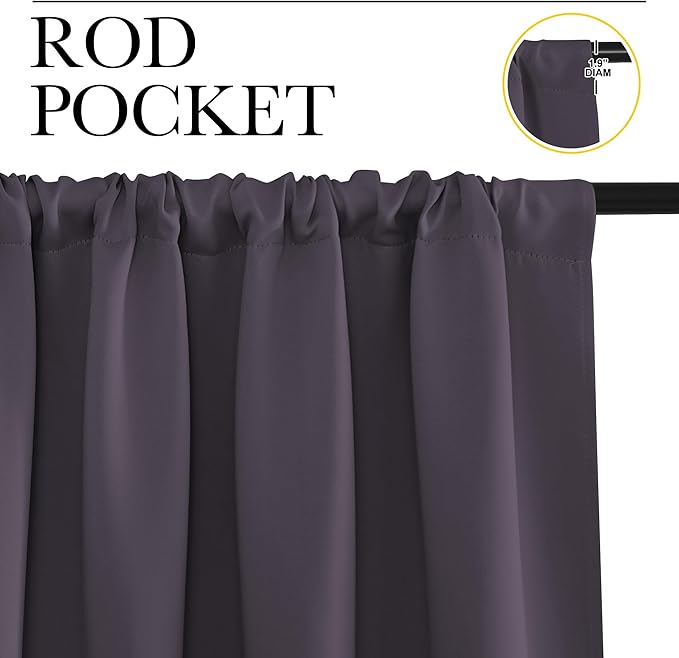 NICETOWN Blackout Curtains for Living Curtains, Greyish Purple, 2 Panels, 42 by 72, Room Darkening Window Curtain Panels, Easy-Care Solid Thermal Insulated Draperies/Drapes for Daughter Room