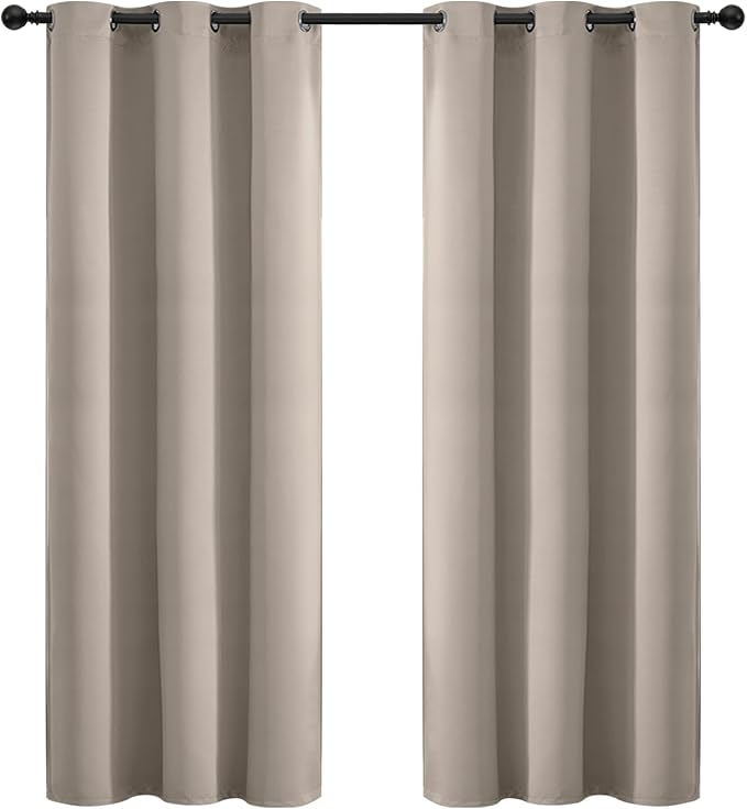 Yakamok Blackout Curtains Room Darkening Thermal Insulated Window Panels,Solid Grommet Top Drapes for Bedroom/Living Room(42Wx72L, Natural, 2 Panels)