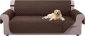 U-NICE HOME 4 Seater Sofa Cover 91 Inch Large Couch Covers for 4 Cushion Couch with Elastic Straps Water Resistant Furniture Protector Cover for Pets Cat (Sofa XX-Large, Chocolate/Chocolate)
