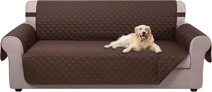 U-NICE HOME 4 Seater Sofa Cover 91 Inch Large Couch Covers for 4 Cushion Couch with Elastic Straps Water Resistant Furniture Protector Cover for Pets Cat (Sofa XX-Large, Chocolate/Chocolate)