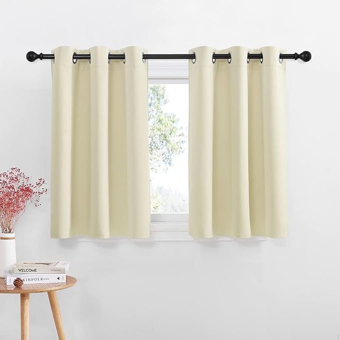 NICETOWN Classroom Window Cover, Blackout Curtains for RV Camper Windows, Thermal Insulating Short Curtains & Drapes for Bathroom Basement Kitchen Door, W42 x L36 inch, Beige, 2 Panels
