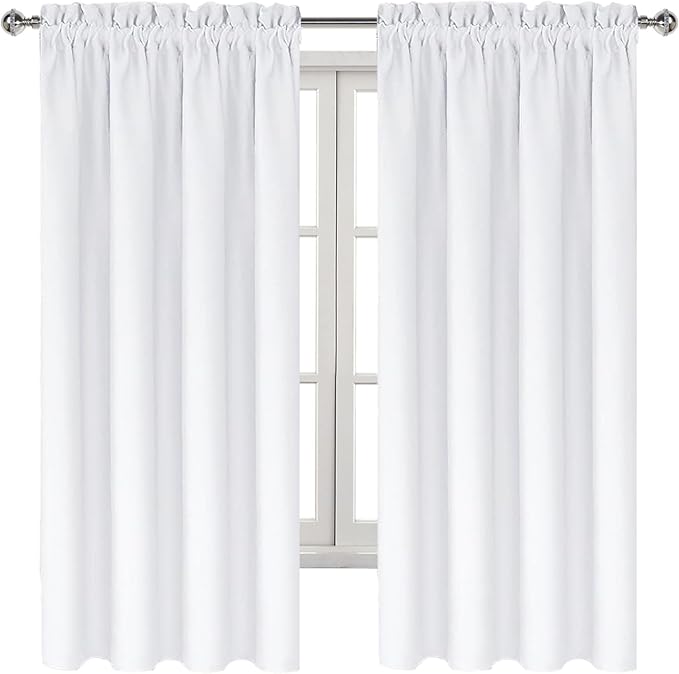 DWCN White Curtains for Living Room Thermal Insulated, 50% Light Blocking Curtains for Bedroom, Dining Room Window, W 42x L 72 Inch, Set of 2 Rod Pocket Curtain Panels