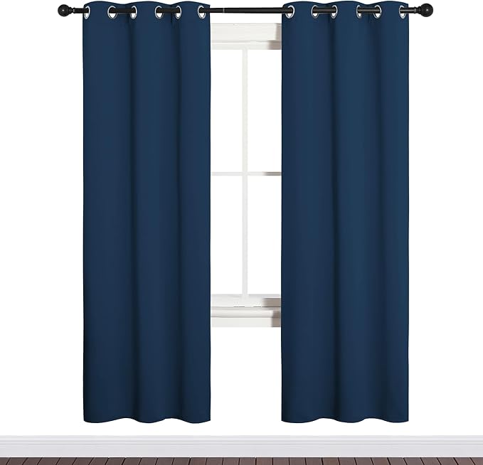 NICETOWN Bedroom Curtain Panels Blackout Draperies, Thermal Insulated Solid Grommet Blackout Curtains/Drapes (Moroccan Blue, 1 Pair, 34 by 72-inch)