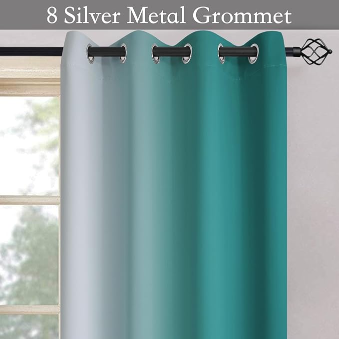 SimpleHome Ombre Room Darkening Curtains 82 inches Length for Bedroom,Grommet Gradient Light Blocking Teal Window Curtains for Living Room,2 Panels, 52x82 inches