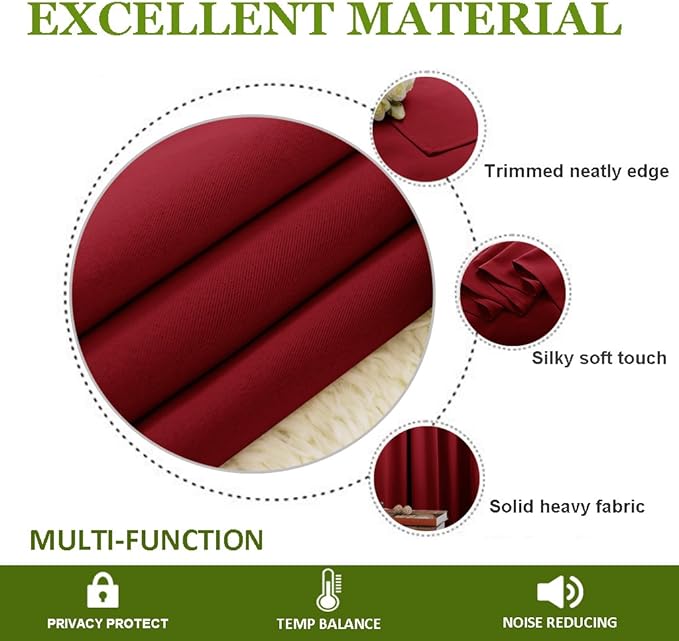 NICETOWN Christmas Burgundy Window Curtains Blackout Drapes, Thermal Insulated Solid Grommet Blackout Curtains/Draperies for Laundry Room (One Pair, 70 by 54-inch, Burgundy Red)