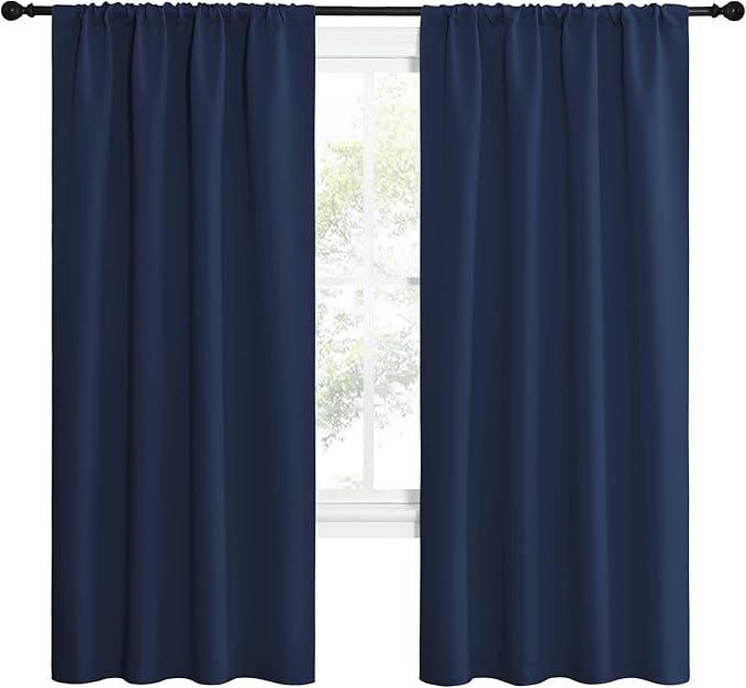 NICETOWN Navy Blue Blackout Curtains for Living Room - Triple Weave Home Decoration Thermal Insulated Solid Rod Pocket Blackout Drapes for Bedroom(Set of 2, 42 x 72 Inch)