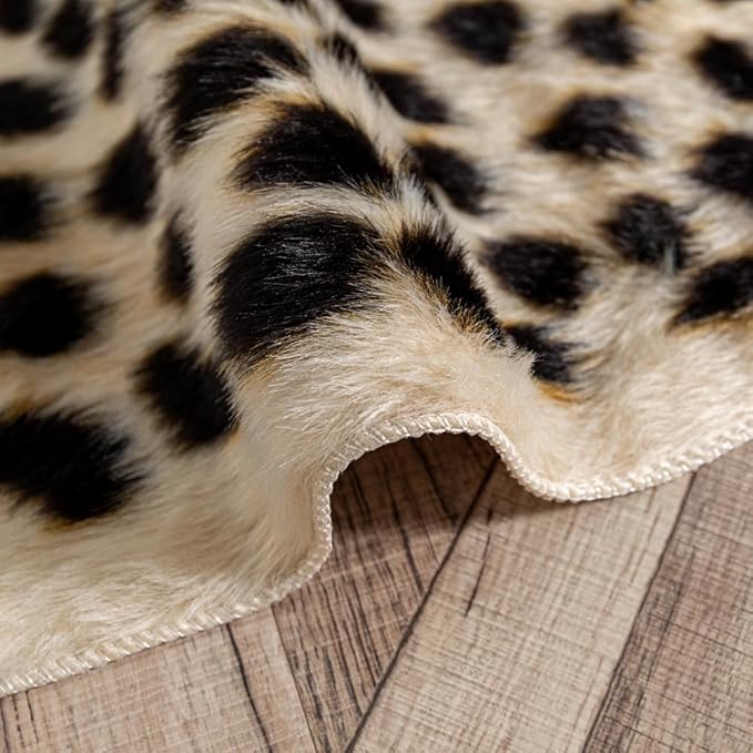 Leopard Area Rug Animals Printed Hide Mats Faux Fur Cowhide Skin Carpet for Home Office, Living Room, Bedroom, 5.2ft x 6.5ft (160 x 200cm)