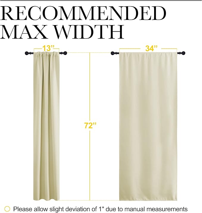 NICETOWN Blackout Curtains for Living Curtains, Window Treatment Thermal Insulated Solid Room Darkening Drape Panels for Girls Room (Beige, Set of 2, 34 inches Width by 72 inches Length)