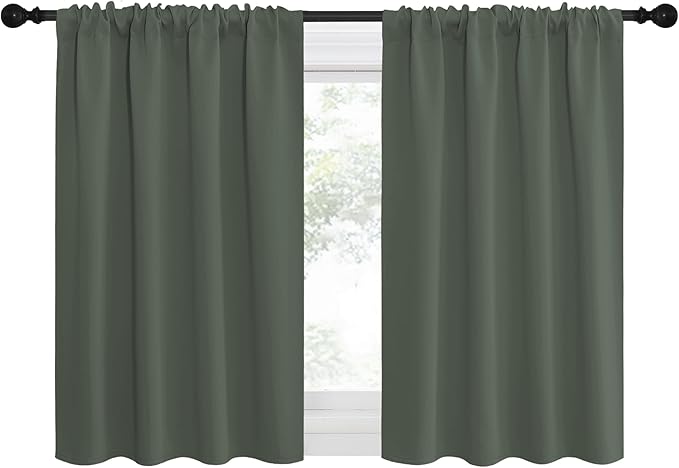 NICETOWN Bedroom Curtains Blackout Draperies - All Season Thermal Insulated Solid Rod Pocket Top Blackout Curtains/Drapes for Kid's Room (Dark Mallard, 1 Pair, 34 x 30 Inch)