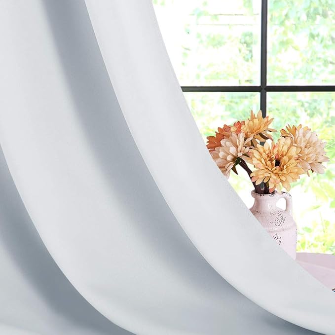 NICETOWN Room Darkening Curtain Panels for Bedroom -Easy-Care Solid Thermal Insulated Grommet Room Darkening Draperies / Drapes (Greyish White, 2 Panels, W70" X L108")
