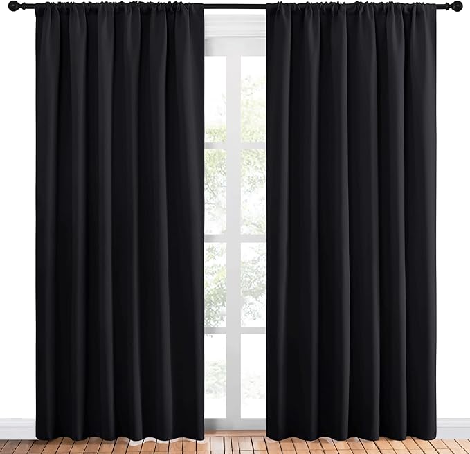 NICETOWN Black Blackout Curtain Blinds - Solid Thermal Insulated Window Treatment Blackout Drapes for Bedroom (2 Panels, 70 inches Wide by 84 inches Long)