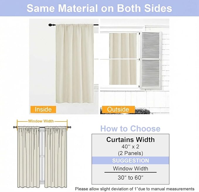 Simplebrand Ava Ivory Short Light Filtering Curtains for Bedroom 54 Inches Long 2 Panels Set, Solid Thermal Insulated, Energy Saving Window Treatment Curtains Light Filtering Drapes, W40 x L54 Inch