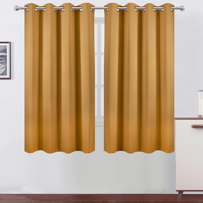 LEMOMO Mustard Yellow Blackout Curtains 66 x 63 Inch Length/Set of 2 Curtain Panels/Thermal Insulated Room Darkening Blackout Curtains for Bedroom