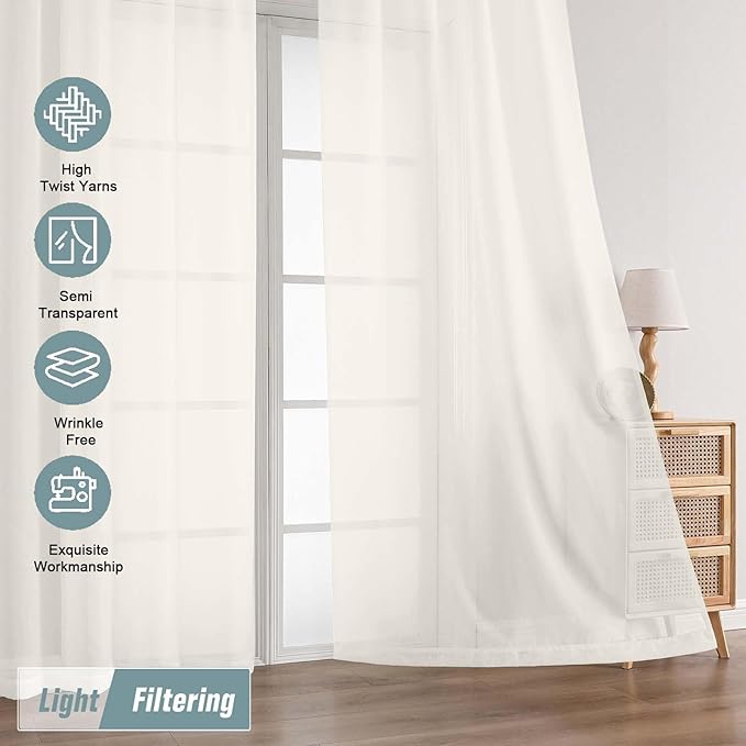 Extra Wide Sheer Ivory Curtains 144 Inches Long 2 Panels, Extra Long Light Filtering Soft Airy Transparent Patio Curtains for Sliding Glass Door, Top Dual Rod Pocket, 12FT, 2x59Wx144L Inches