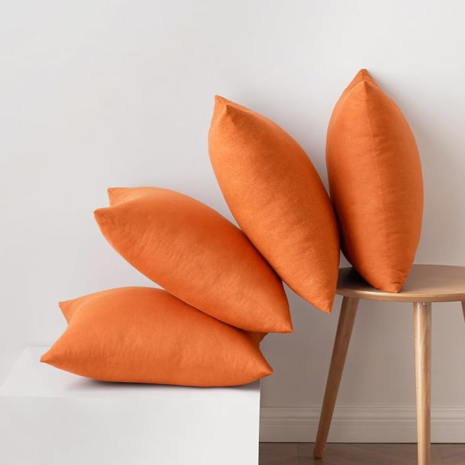 MIULEE Pack of 4 Decorative Bright Orange Throw Pillow Covers Linen Waterproof Pillow Covers Outdoor Farmhouse Cushion Cases for Halloween Patio Garden Tent Balcony Couch Sofa 18x18 inch