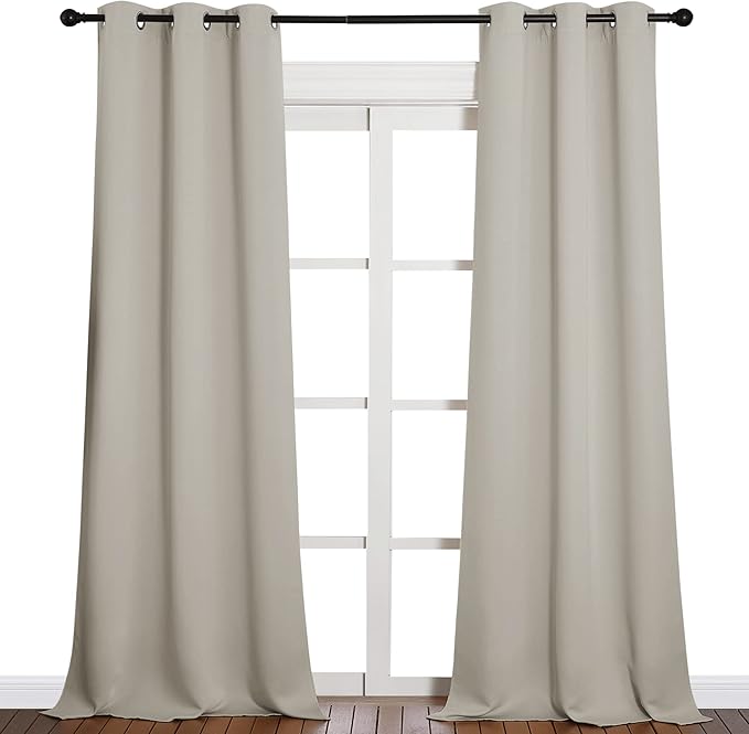 NICETOWN Room Darkening Curtain Panels 90 inches Long, Privacy Draperies for Living Room (Natural, 42 inches Width, 1 Pair)