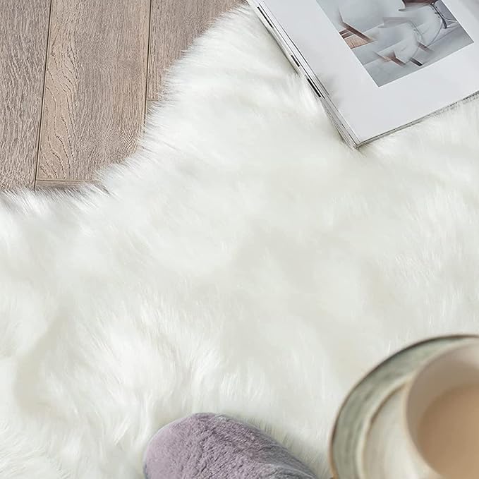 ORINOVA White Faux Sheepskin Fuzzy Fur Rugs for Bedroom Small Machine Washable Fluffy Area Rugs for Living Room 2x4 Shag Nursery Rug