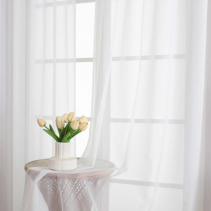 Chyhomenyc White Sheer Curtains 90 Inches Long 2 Panels, Light Filtering White Curtains for Living Room, Soft Gentle Voile Rod Pocket Bedroom Window Drapes, 59Wx90L Inch, 2PCS