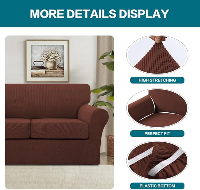Turquoize 4 Piece Sofa Covers for 3 Cushion Couch Sofa Slipcover Soft Couch Cover for Dogs-Washable Sofa Furniture Cover with 3 Individual Cushion Covers (3 Cushion Sofa, Burnt Brick)