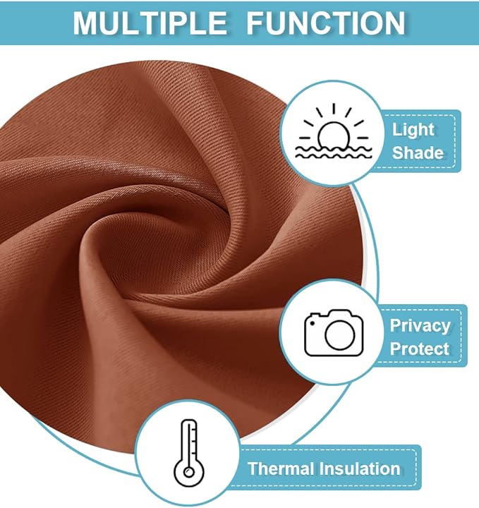 RYB HOME Basement Bathroom Kitchen Cafe Blackout Privacy Curtains, Short Insulating Light UV Heat Blocking Privacy Curtain Tiers for Laundry Room, Width 34 by Length 30, Burnt Orange, 2 Panels