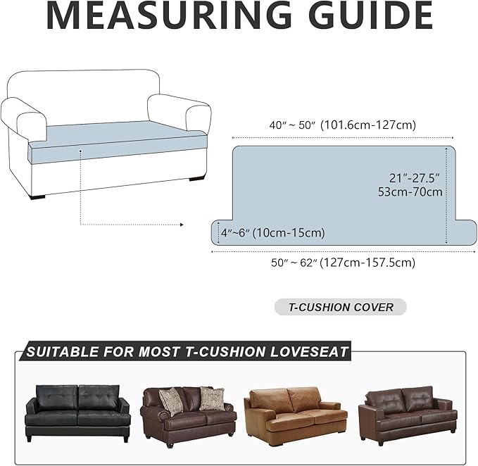 Leather Look Couch Cushion Covers Sofa Seat Slipcovers Sets Couches Furniture Protector for Sectional Armchair Loveseat Pets Kids Stretch Spandex Fabric (1 T-Cushion loveseat, Burgundy)