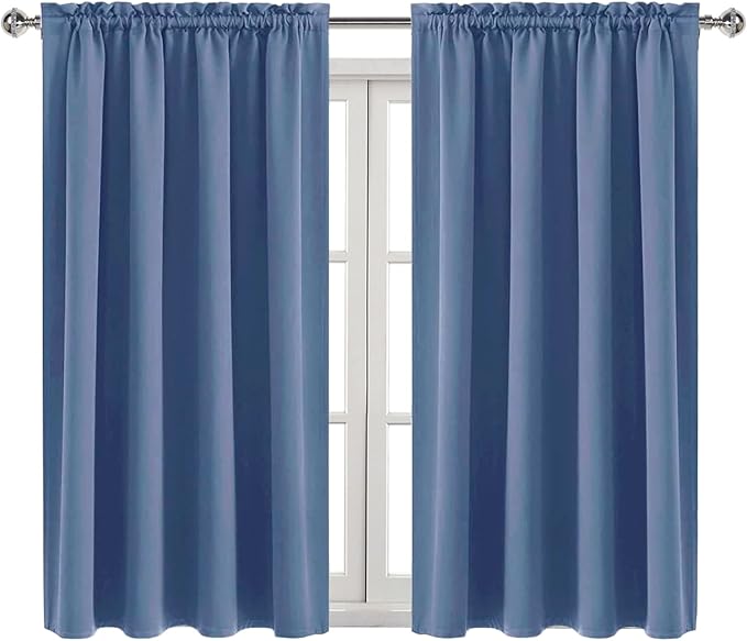 DWCN Blackout Curtains – Thermal Insulated, Energy Saving & Noise Reducing Bedroom and Living Room Curtains, Dusty Blue, W 52x L 54 Inch, Set of 2 Rod Pocket Curtain Panels