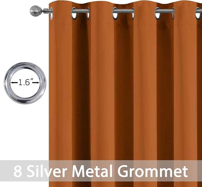 Yakamok 36 Inch Curtains Blackout Window Curtains for Kitchen, Grommet Room Darkening Thermal Insulated Sunlight Block Drapes for Living Room, W 52 x L 36, Burnt Orange, 2 Panels