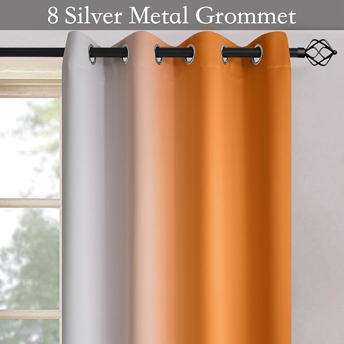 SimpleHome Ombre Room Darkening Curtains 45 inches Length for Bedroom,Grommet Gradient Light Blocking Orange Gradient Window Curtains for Living Room,2 Panels, 52x45 inches
