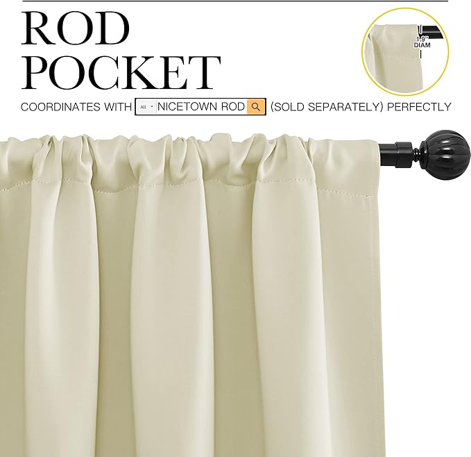 NICETOWN Kitchen Curtains, Short Blackout Curtains & Drapes, Home Decoration Privacy Thermal Insulated Curtains for Unicorn Theam Room (Beige, 34" Wide, 54" Long, 2 PCs)