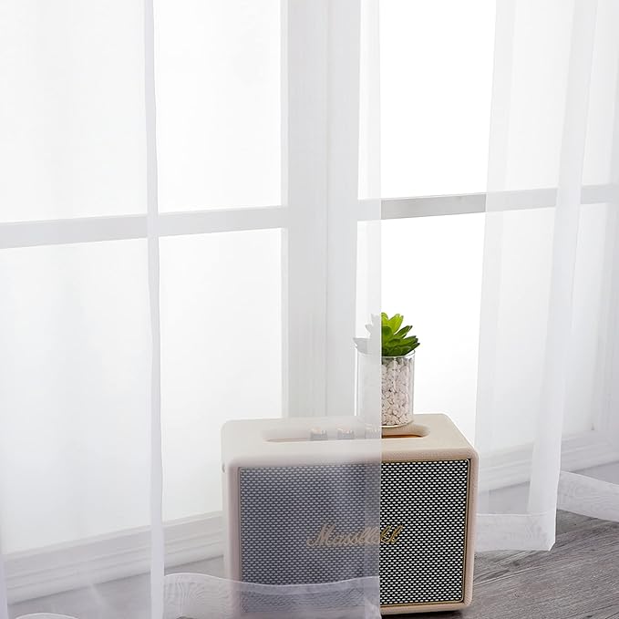OWENIE White Sheer Curtains 72 Inches Long 2 Panels Set, Transparent Voile Sheer Curtain for Living Room Bedroom Window Sliding Glass Door Treatment, 42 x 72 Inch, White