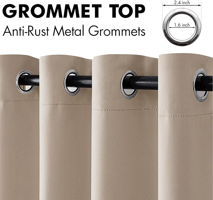 MIULEE Room Darkening Curtains Thermal Insulated Drapes Solid Window Treatment Set Grommet Top Light Blocking Blackout Curtain for Living Room/Bedroom 2 Panels 52 x 84 inch Length Taupe
