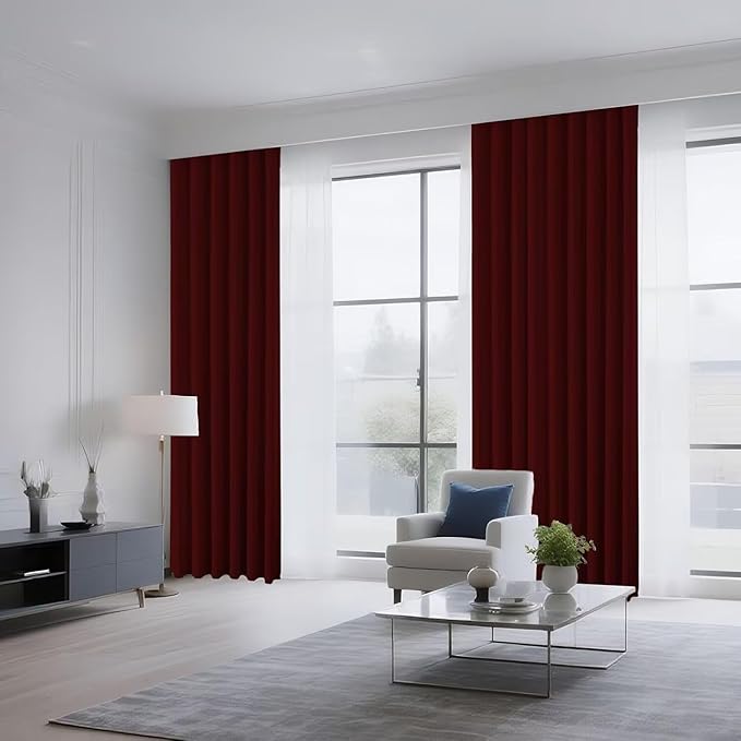 Joydeco Blackout Curtains for Bedroom 72 inch Long 2 Panels, Thermal Insulated Room Darkening Curtains with Grommets, Soft Window Drapes for Living Room (W52 x L72 Inch, Burgundy Red)