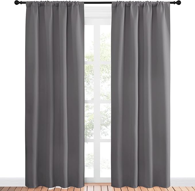 NICETOWN Blackout Curtains 84 for Office - 3 Pass Microfiber Noise Reducing Thermal Insulated Solid Rod Pocket Blackout Window Panels/Drapes (2 Panels, 42 x 84 Inch, Gray)