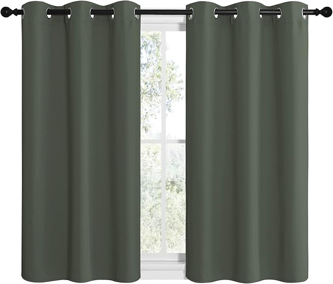 NICETOWN Modern Blackout Short Curtains, Thermal Insulated and Privacy Room Darkening Drape Panels for Boy's Guest Room Door Small Short Window (Dark Mallard, 2 Panels, W42 x L40 -Inch)