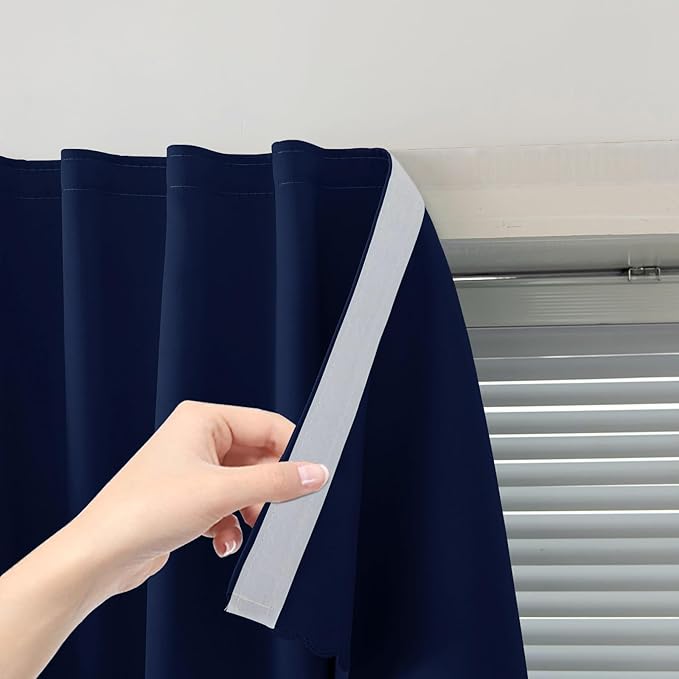 Self Adhesive Portable Blackout Curtains for Bedroom Easy to Install Window Thermal Lnsulated Kitchen Room Darkening Small Window Curtains, 47" W X 84" L, Navy Blue, 1 Panel