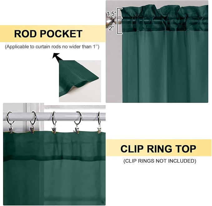 OVZME Hunter Green Sheer Curtains 96 Inches Long 2 Panels - Soft Light Filtering Window Sheer Panels for Living Room/Bedroom, Top Dual Rod Pocket, 1 Pair, Each 42Wx96L Inches