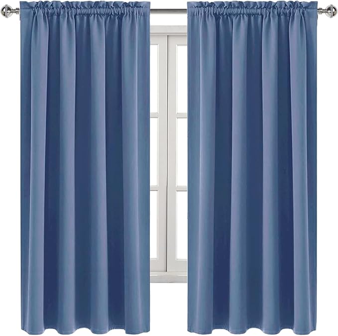 DWCN Blackout Curtains – Thermal Insulated, Energy Saving & Noise Reducing Bedroom and Living Room Curtains, Dusty Blue, W 52x L 63 Inch, Set of 2 Rod Pocket Curtain Panels