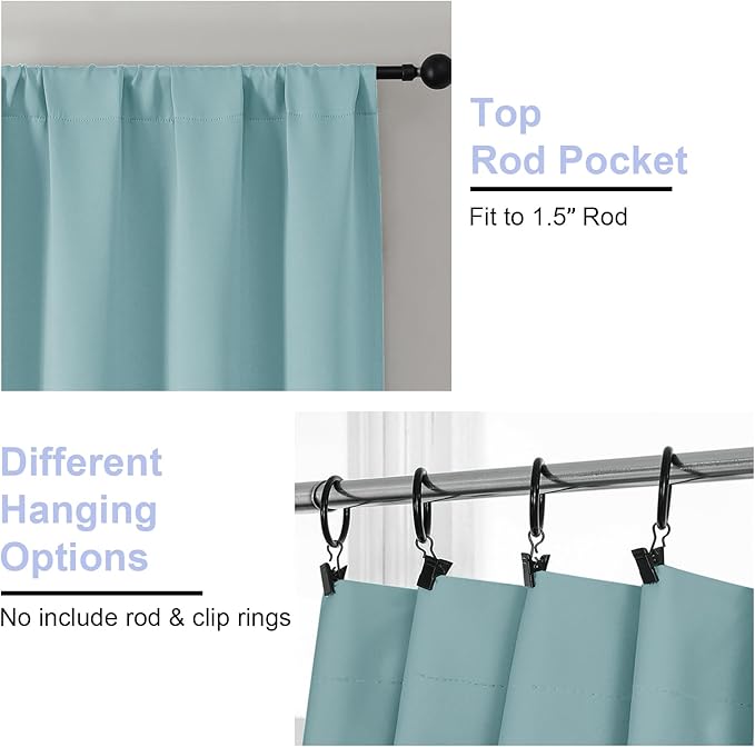 Simplebrand Ava Aqua Blackout Curtains for Bedroom 72 Inch Length 2 Panels Set, Privacy Thermal Insulated Rod Pocket Window Curtains for Patio French Door Front Door, W40 x L72 Inch, Aqua