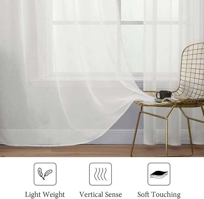 MIULEE 2 Panels Solid Color Sheer Window Curtains Elegant Window Voile Panels/Drapes/Treatment for Bedroom Living Room (54X90 Inches Ivory)