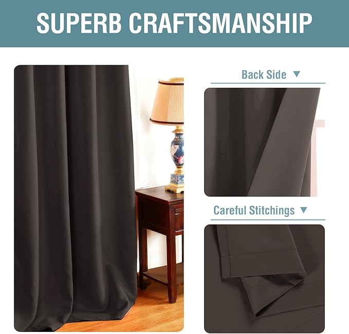 H.VERSAILTEX Blackout Curtain for Living Room Small Window Kitchen Blackout Curtains 45 inch Length Energy Saving Solid Grommet Blackout Drape, One Panel, Chocolate Brown, 52" W x 45" L
