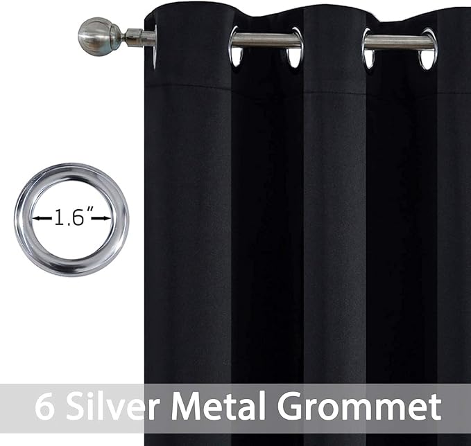 Yakamok 84 Inch Length Blackout Curtains for Bedroom, Thermal Insulated Room Darkening Grommet Top Window Drapes for Living Room,Black,42W x 84L,2 Panels