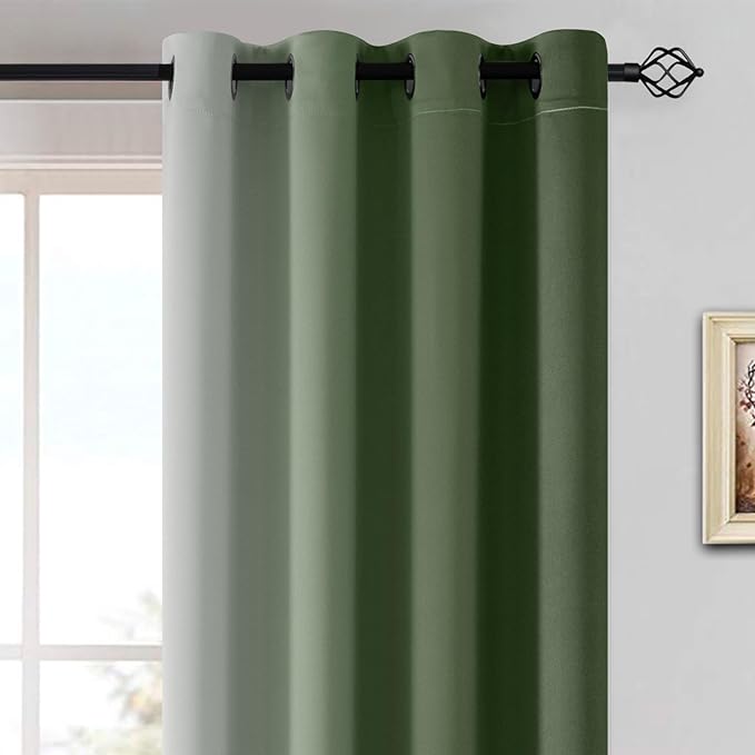 Yakamok Greyish White and Sage Green Ombre Curtains,Light Blocking Curtains,Room Darkening Grommet Window Drapes for Bedroom(Sage Green,52x84 Inch,2 Panels)